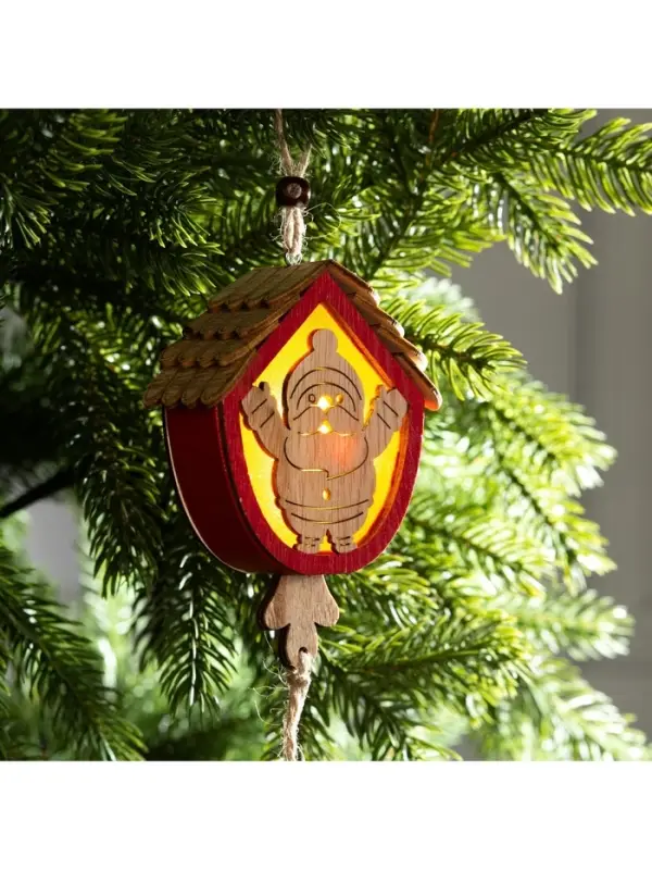 Ёлочная игрушка &laquo;Домик с Дедом Морозом&raquo;, 9&times;8&times;4 см, от батареек, свечение тёплое белое