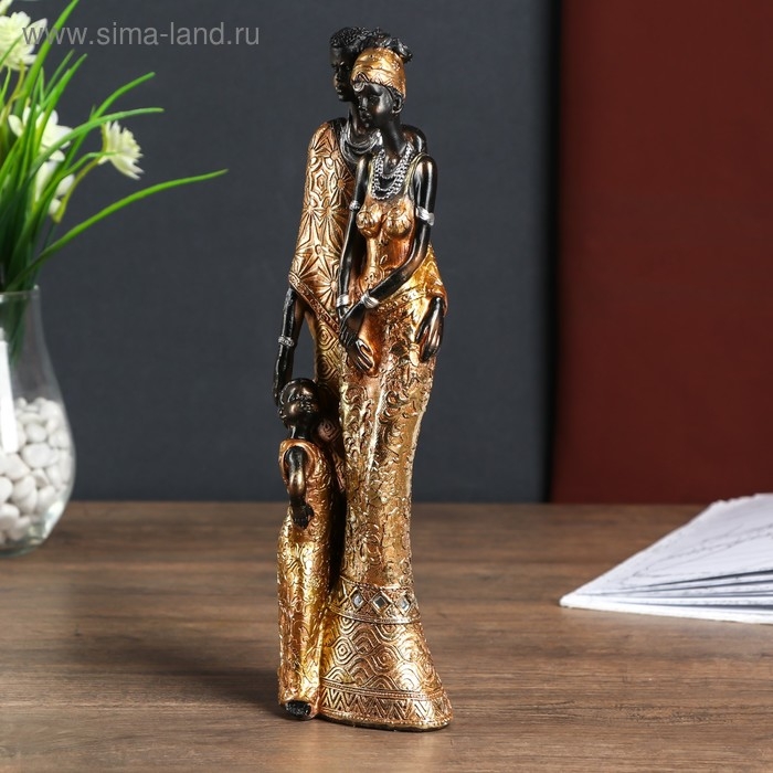 Сувенир полистоун  Сувенир полистоун "Африканская семья" наряд с золотыми узорами 30,5х7,4х10,2 см