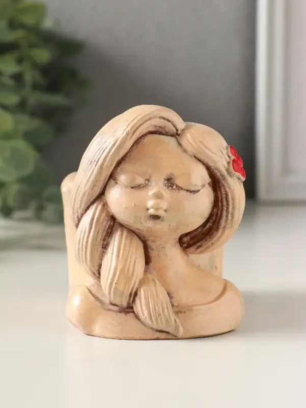 Подставка для мелочей "Русская красавица" 8х8х6 см, гипс, слоновая кость