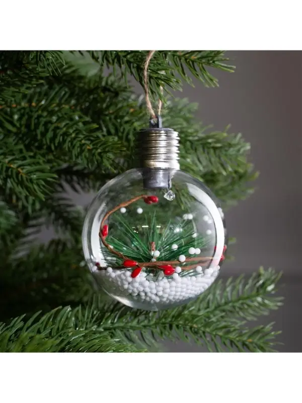 Ёлочный шар &laquo;Еловая ветка&raquo;, 1 LED, от батареек, свечение тёплое белое