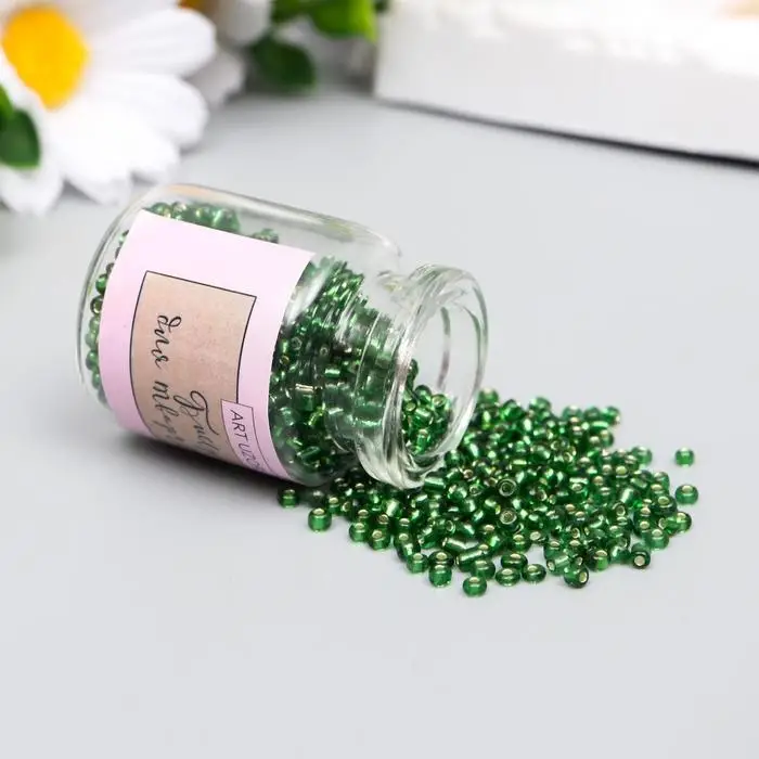 Бисер круглый 12/0 в бутылочке  Бисер круглый 12/0 в бутылочке "Тёмно-зелёный" прозрачно-цветной 20 гр