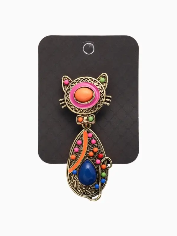 Брошь &laquo;Этника. Кошка радужная&raquo;, разноцветная в чернёном золоте