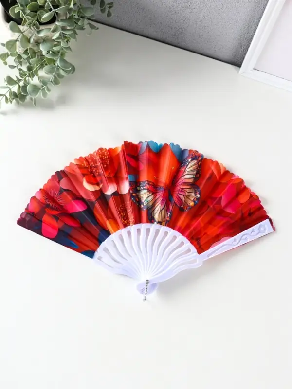 Веер пластик, текстиль  Веер пластик, текстиль "Бабочки и цветы" МИКС 23 см