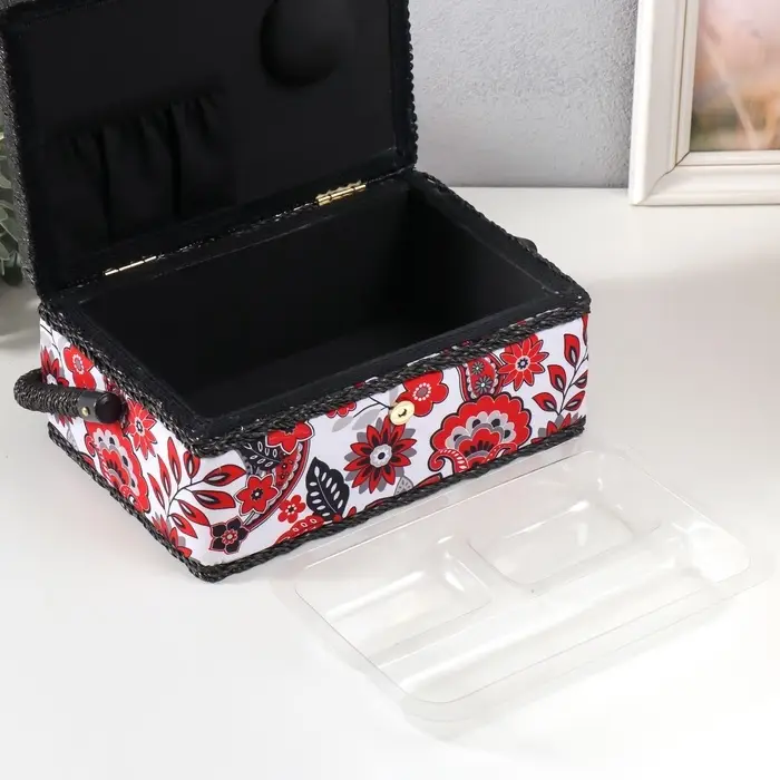 Шкатулка для рукоделия и шитья &laquo;Народный цветочный узор&raquo;, хранение ниток, иголок, мелочи, 24&times;16&times;11 см