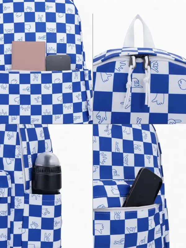 Рюкзак молодёжный на молнии, с карманами, в клетку, размер 30&times;13.5&times;41 см, синий