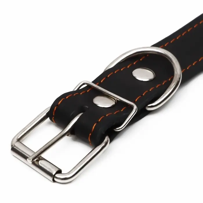 Ошейник безразмерный, 71&times;3.5 см, ОШ 29-62 см, на синтепоне, кожа, чёрный