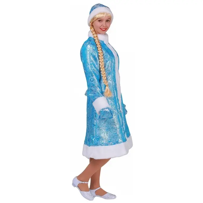 Костюм карнавальный «Снегурочка из парчи», голубая шубка, шапочка, рукавички, р. 50 Костюм карнавальный «Снегурочка из парчи», голубая шубка, шапочка, рукавички, р. 50