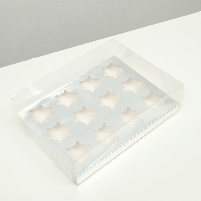 Коробка на 12 капкейков, серебро, 34,7 × 26,3 × 10 см