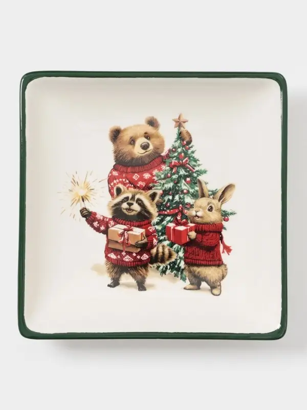 Тарелка сервировочная новогодняя Доляна «Сказки зимнего леса», 15×15×3 см, доломит, белая