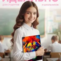 Колледж-тетрадь Calligrata TOP &laquo;ЛЕВ. МОЗАИЧНЫЙ НЕОН&raquo; А4, 160 листов, в клетку, в твёрдой обложке 7БЦ, матовая ламинация, выборочный лак