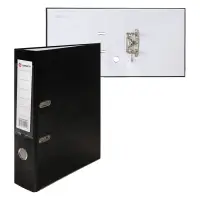 Папка-регистратор А4, 75 мм, ПВХ, тиснение &laquo;лён&raquo;, металлическая окантовка, карман на корешок, собранная, черная, микс