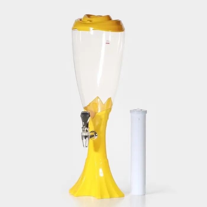 Башня пивная &laquo;Вавилон&raquo;, 3 л, колба для льда, подсветка, батарейки cr 2032, пластик, жёлтая