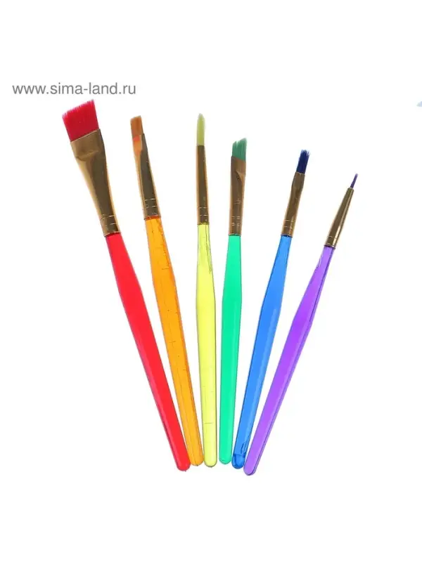 Набор кистей для рисования, синтетика, 6 штук, &laquo;Радуга&raquo;, круглые, плоские