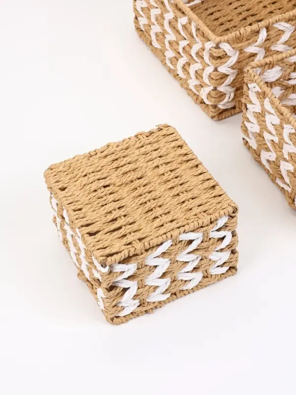 Набор корзин &laquo;Айка&raquo; 3 шт.: 15&times;10, 19&times;11, 22&times;12 см, бумага, бежевые, квадратные