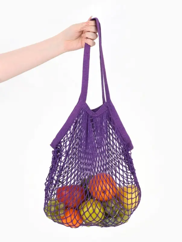 Сумка - авоська плетёная, ручка 17 см, клетка 1.5 см, фиолетовая