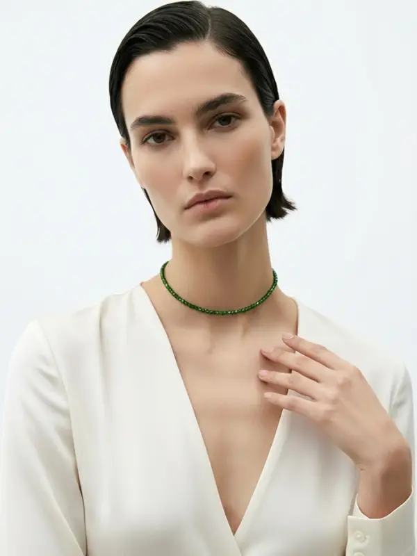Чокер из бисера &laquo;Хрусталь&raquo;, зелёный в серебре, 36 см + 5 см доп, цепочка