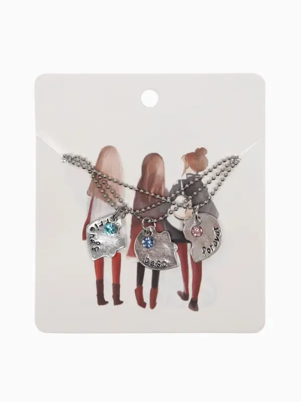 Кулоны парные &laquo;Тройное сердце&raquo;, 45 см, цветные в серебре