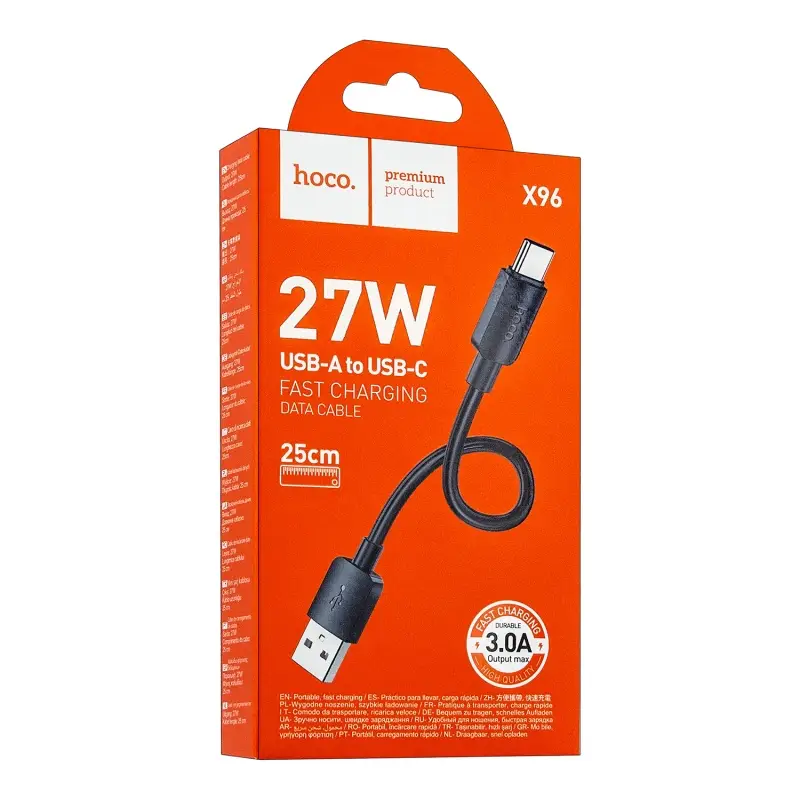 Кабель USB на Type-C 0,25M 3A 27W X96 HOCO черный