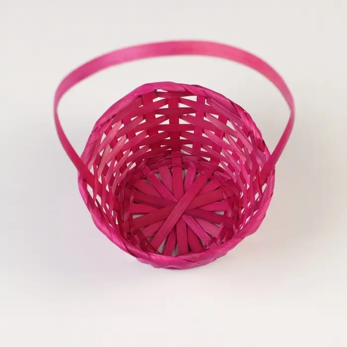 Корзина плетёная для хранения, 13&times;13&times;9.5 см, ручка h=18.5 см, бамбуковая, розовая
