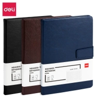 Блокнот Deli А5 96л 80 г/м тверд.облож,магнит клетка 5x5мм черн кожа EN138G