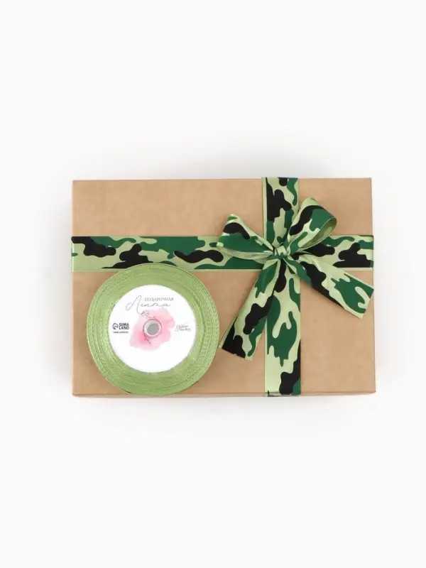 Лента атласная &laquo;Камуфляж&raquo;, 25 мм &times; 23 &plusmn; 1 м, цвет зелёный