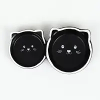 Миска для кошек Пижон &laquo;Кошачье семейство&raquo; 40/60 мл, 19&times;10.5&times;3.5 см, двойная, керамика, чёрная, белая