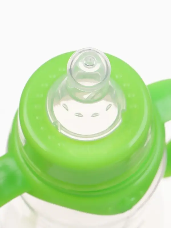 Бутылочка для кормления M&B, классическое горло, с ручками, от 0 мес., 150 мл., приталенная, зелёный