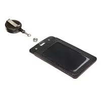 Бейдж - карман вертикальный кожзам, внешний размер 110&times;68 мм, внутренний размер 85&times;54 мм, рулетка 60 см, чёрный