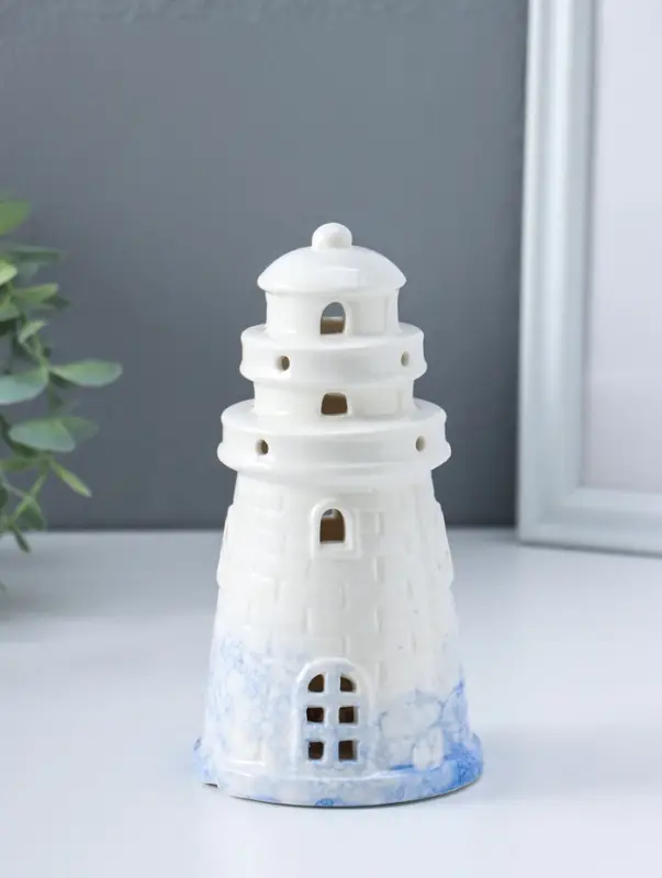 Сувенир керамика свет "Маяк" бело-синий 8х8х15,5 см