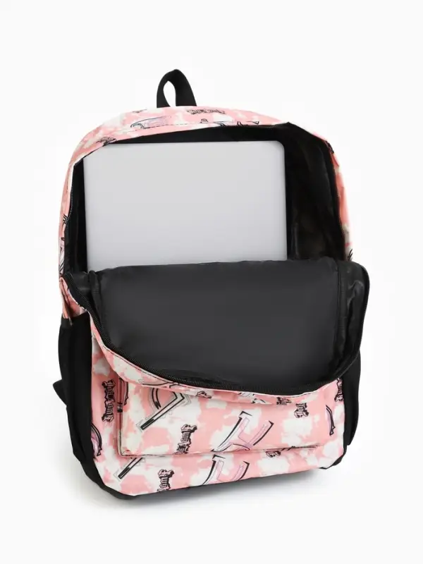 Рюкзак школьный на молнии, с карманами, с рисунками, размер 30&times;13&times;42 см, серый/розовый