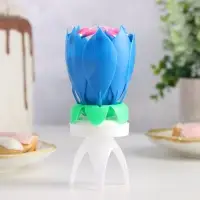 Свеча для торта музыкальная &laquo;Тюльпан&raquo;, крутящаяся, синяя, 14.5&times;6 см