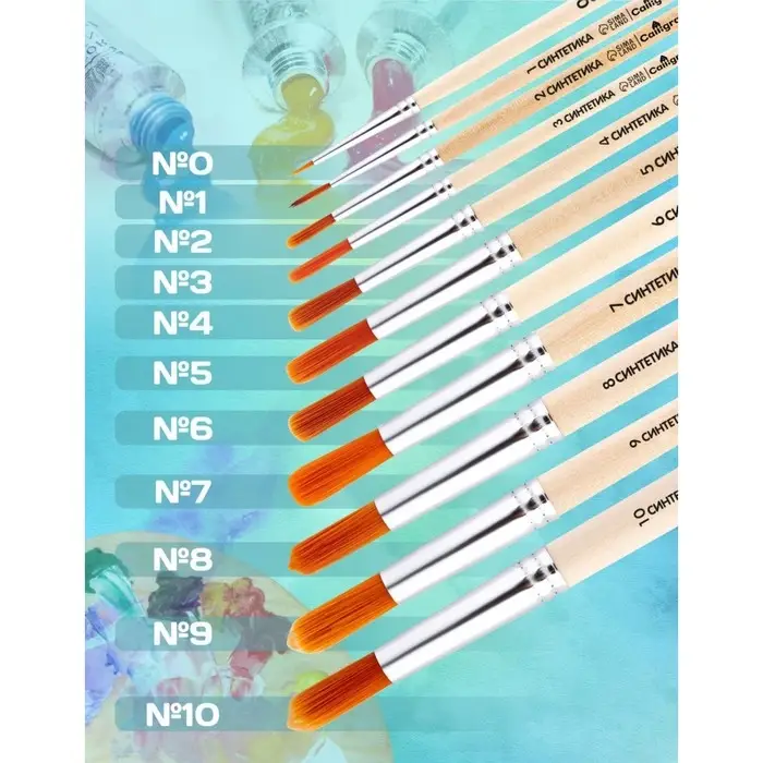 Кисть для рисования, Синтетика Круглая № 3 (диаметр обоймы 3 мм; длина волоса 16 мм), деревянная ручка, Calligrata Кисть для рисования, Синтетика Круглая № 3 (диаметр обоймы 3 мм; длина волоса 16 мм), деревянная ручка, Calligrata