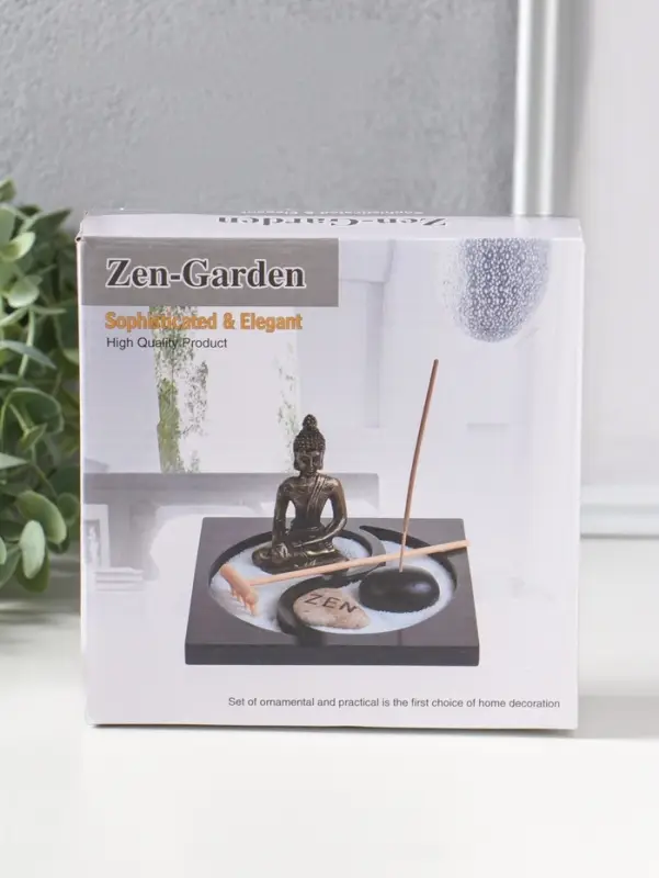 Сад Дзен "Будда в бирюзовом у гонга" песок+камни+аромапалочки 13,2х15х16 см