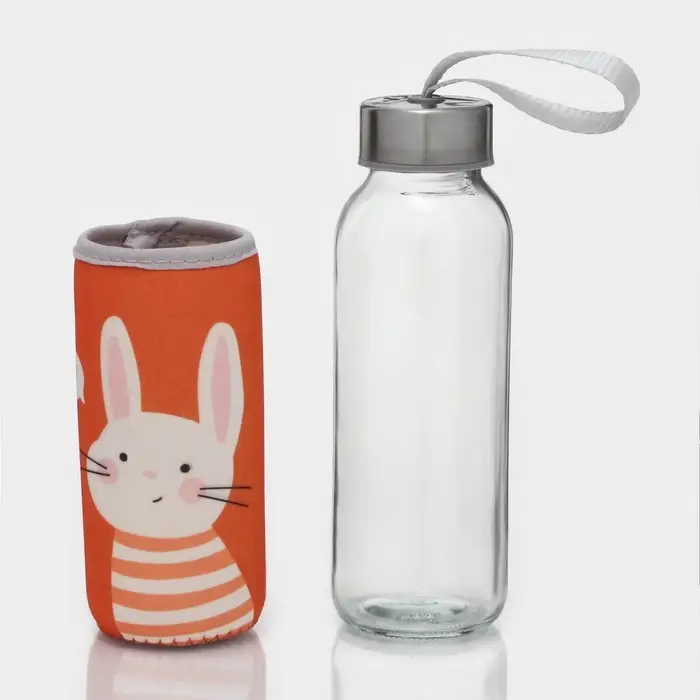 Бутылка для воды &laquo;Банни&raquo;, 300 мл, h=17 см, в чехле, стекло, оранжевая
