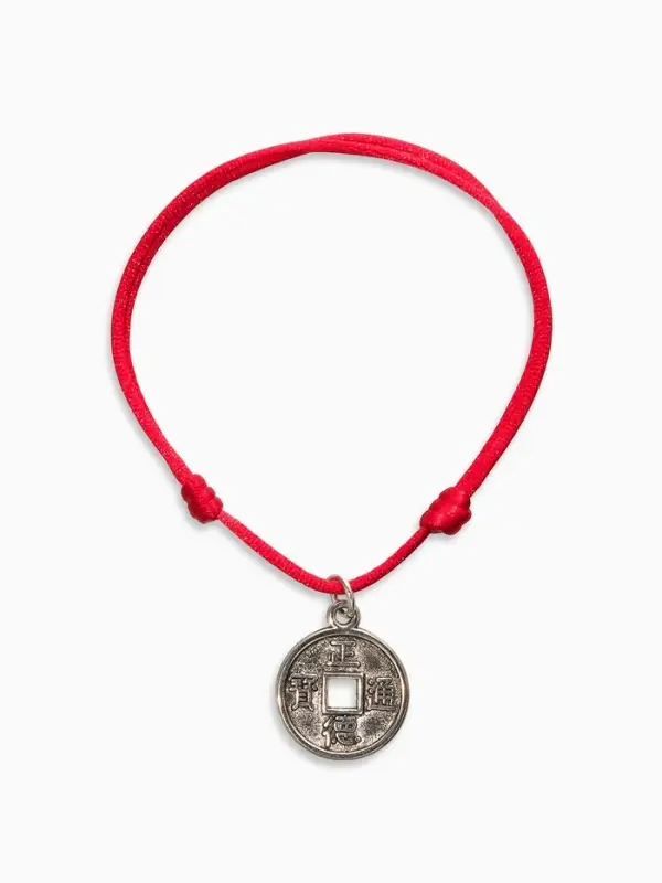 Браслет-оберег &laquo;Красная нить&raquo;, денежная, цвет чернёное серебро, d=8 см