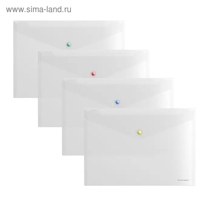 Папка-конверт на кнопке А4, 160 мкм, ErichKrause Glossy Clear, глянцевая, с цветной кнопкой, прозрачная, микс Папка-конверт на кнопке А4, 160 мкм, ErichKrause Glossy Clear, глянцевая, с цветной кнопкой, прозрачная, микс
