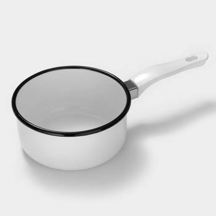 Ковш эмалированный, 600 мл, с крышкой, без деколи, белый