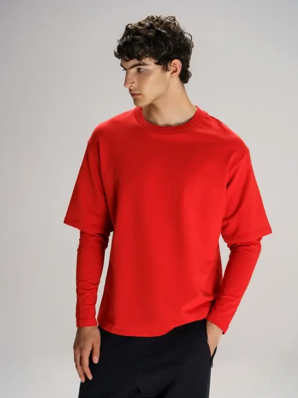 Футболка оверсайз с двойным рукавом Kosmos, красная, размер XS/S Футболка оверсайз с двойным рукавом Kosmos, красная, размер XS/S