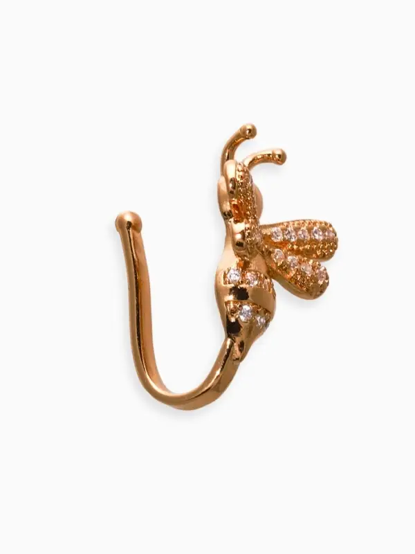 Серьга кафф &laquo;Пчела&raquo;, белая в золоте