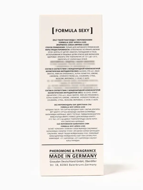 Туалетная вода женская с феромонами Formula Sexy collection Africa U103, 30 мл