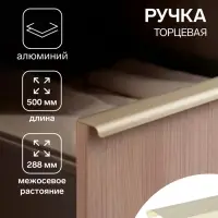 Ручка профильная мебельная торцевая CAPPIO RT002AU, L=500 мм, м/о 288 мм, сатиновое золото
