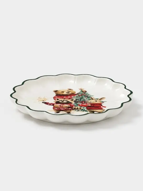 Тарелка сервировочная новогодняя Доляна «Сказки зимнего леса», 20×20×2.5 см, доломит, белая