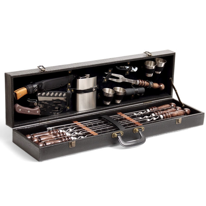 Набор с шампурами подарочный  Набор с шампурами подарочный "Тигр" №25, в кейсе из эко-кожи