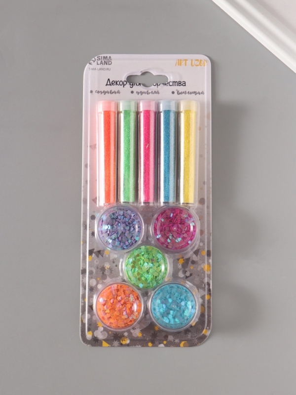 Глиттер Глиттер "Пудра и сердечки" неон набор 5х6 гр и 5х5 гр 21,4х9,3 см