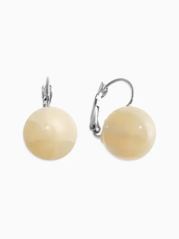 Серьги пластик "Шар №16" с разводами и блёстками, цвет молочный в серебре