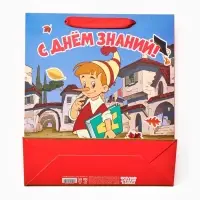 Пакет подарочный детский &laquo;С Днём знаний. Буратино&raquo;, М 30&times;26&times;9 см