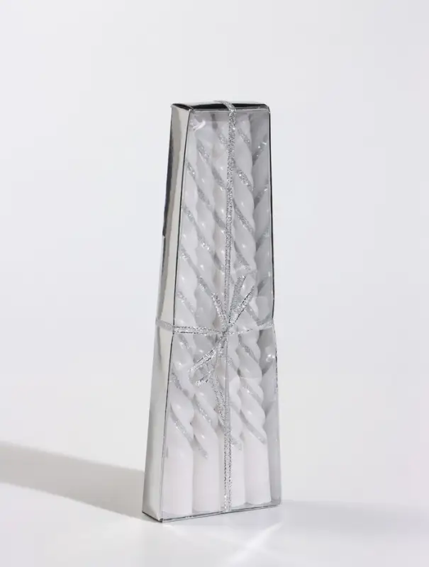 Свечи витые, 1.5&times;20 см, 4 шт., полоска, белый с серебром