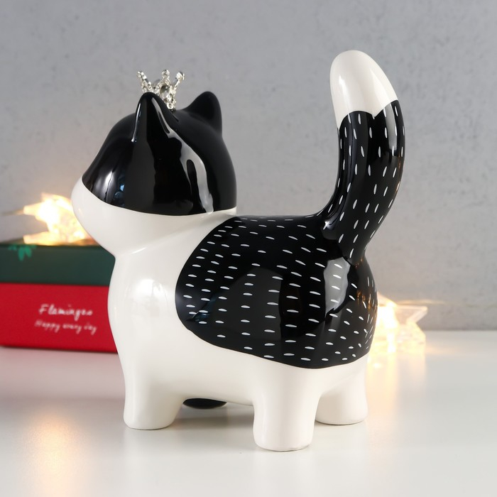 Сувенир керамика Сувенир керамика "Котик в короне" бело-чёрный с золотом 16,3х7,5х15 см