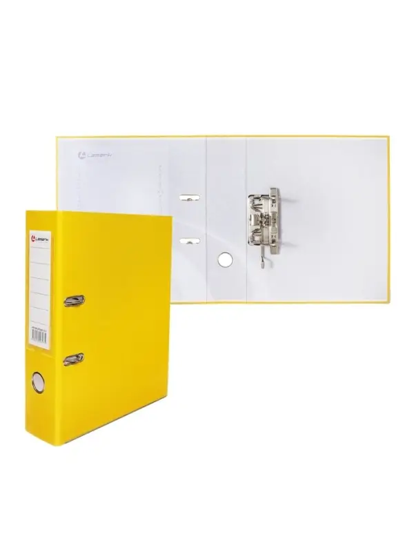 Папка-регистратор А4, 75 мм, ПВХ, тиснение &laquo;лен&raquo;, металлическая окантовка, карман на корешок, собранная, желтая