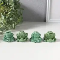 Сувенир полистоун "Денежная жаба на монетах со слитком" набор 4 шт зелёный 5х4,3х4 см